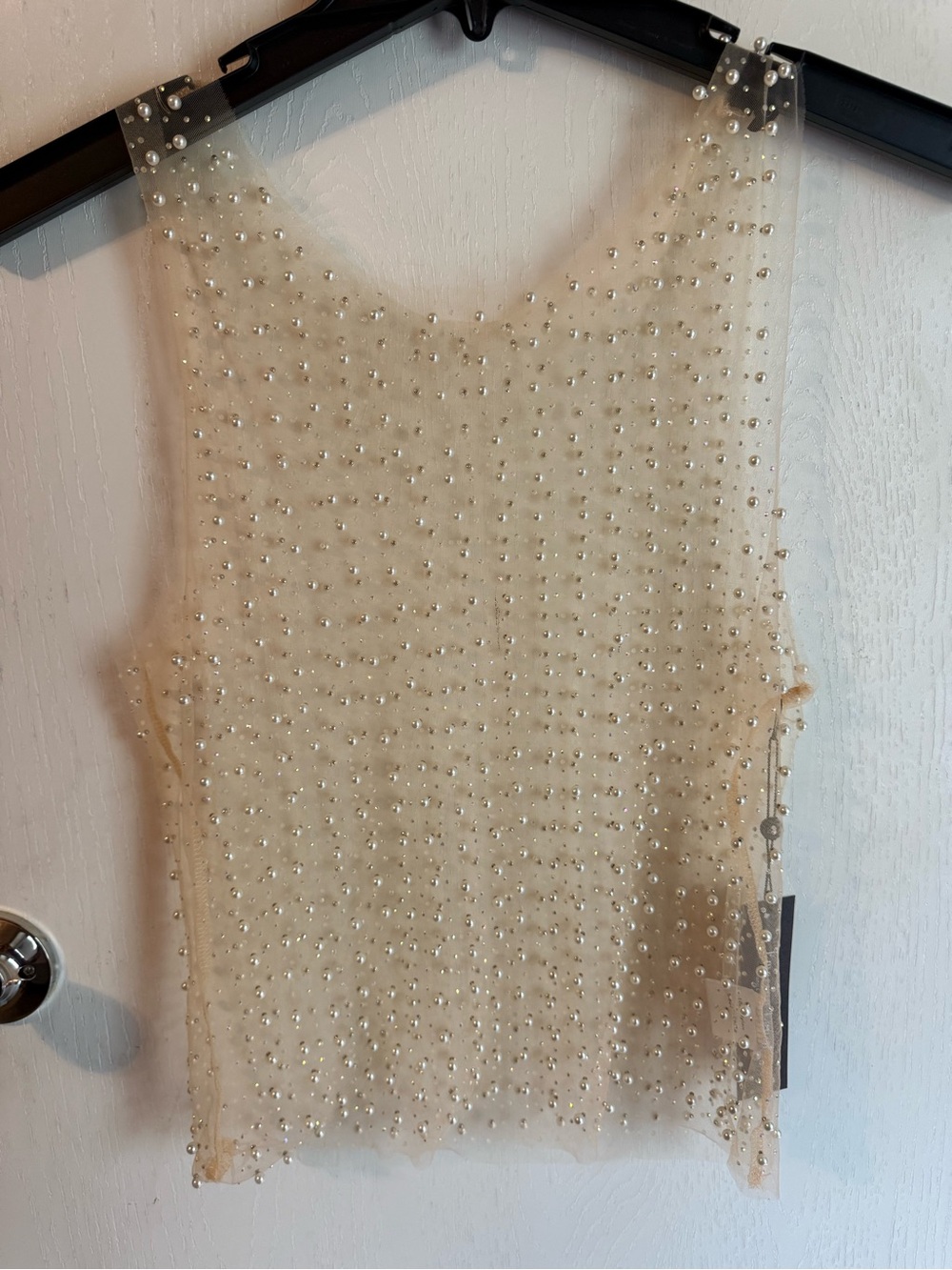 Pearl-Embellished Sheer Ivory Camisole